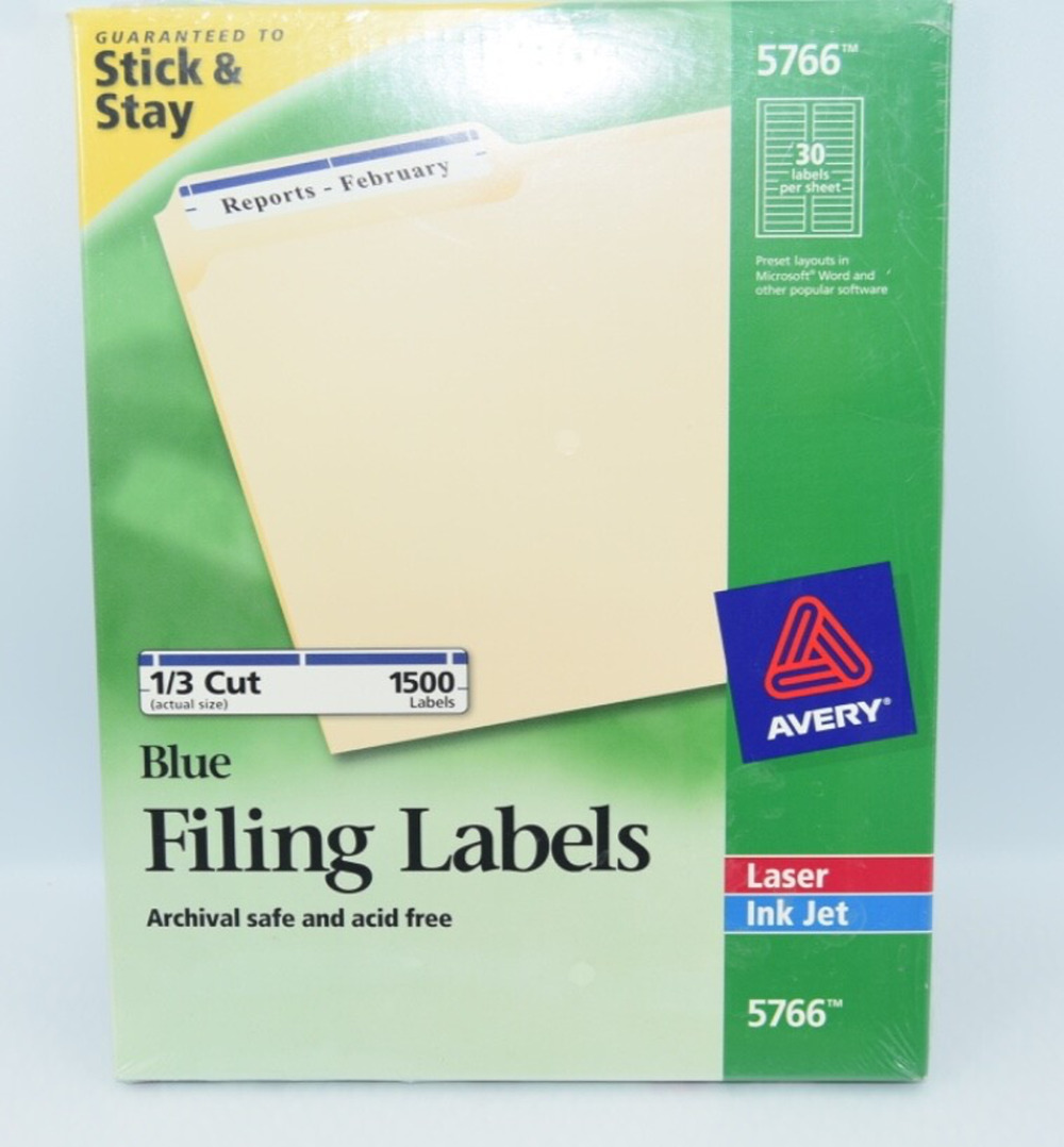 Avery Permanent File Folder Labels Stick & Stay Inkjet/Laser Blue 1500/Box 5766